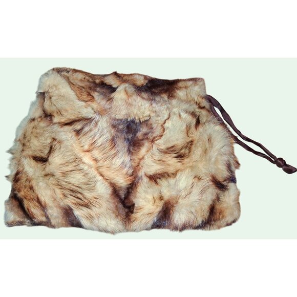 Vintage Fur Brown Beige Muff Purse Coinpurse Snap Closure Gorgeous - Picture 1 of 12